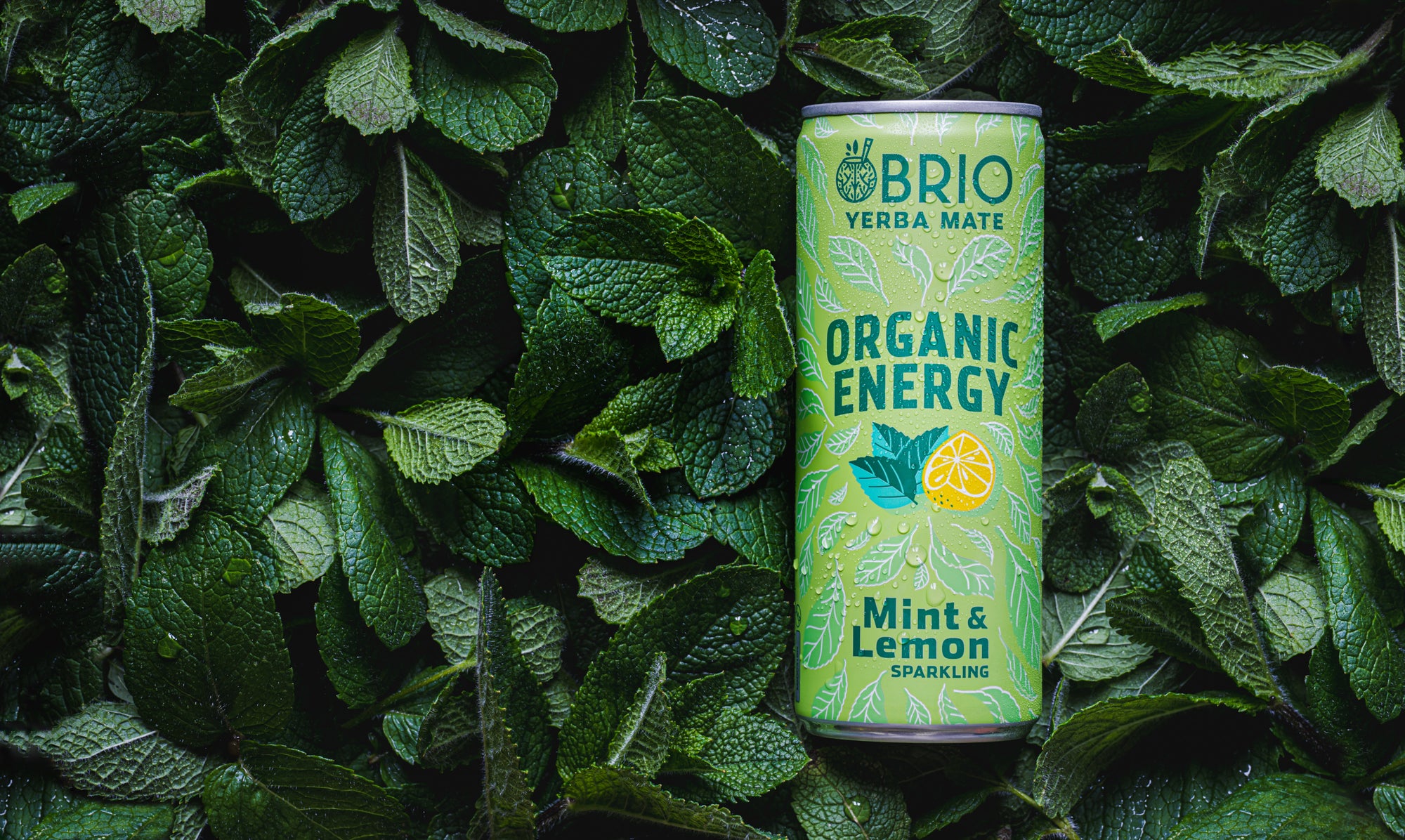 Brio Maté Energy Drink Naturel Bio mint lemon background
